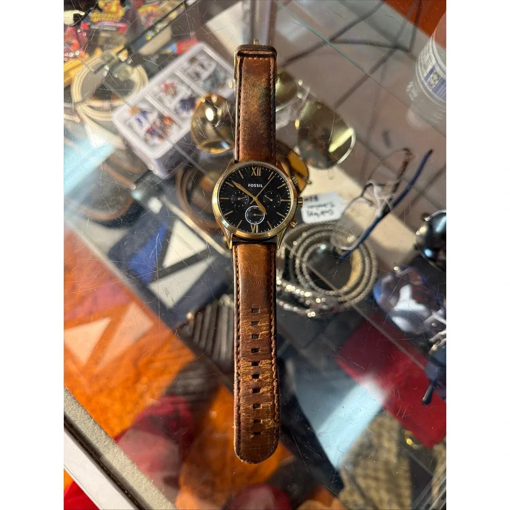 Fossil Neutra Chronograph Gold Tone Black Dial Brown Leather Watch BQ2404 Mens